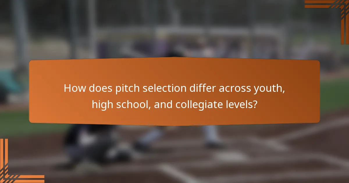 How does pitch selection differ across youth, high school, and collegiate levels?